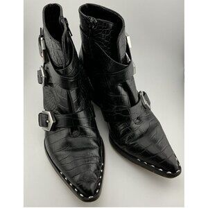 Gianni Bini NWOT SZ6 Black Leather Crocodile Ankle Boot Western Moto Goth Rock